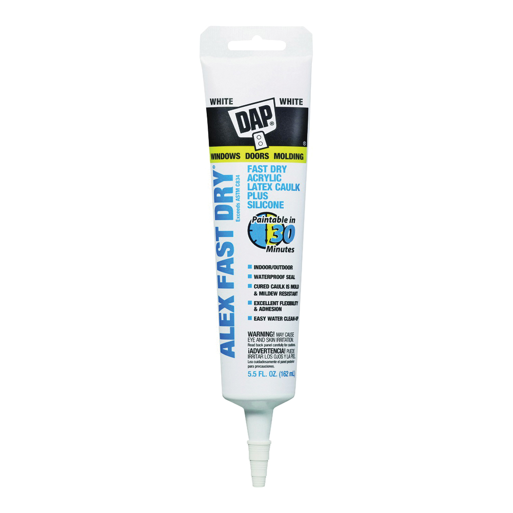 Dap 18408 Acrylic Latex Caulk, White, 5.5 fl-oz, Squeeze Tube