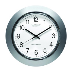 WT-3144S Clock, Round, Silver Frame, Plastic Clock Face, Analog