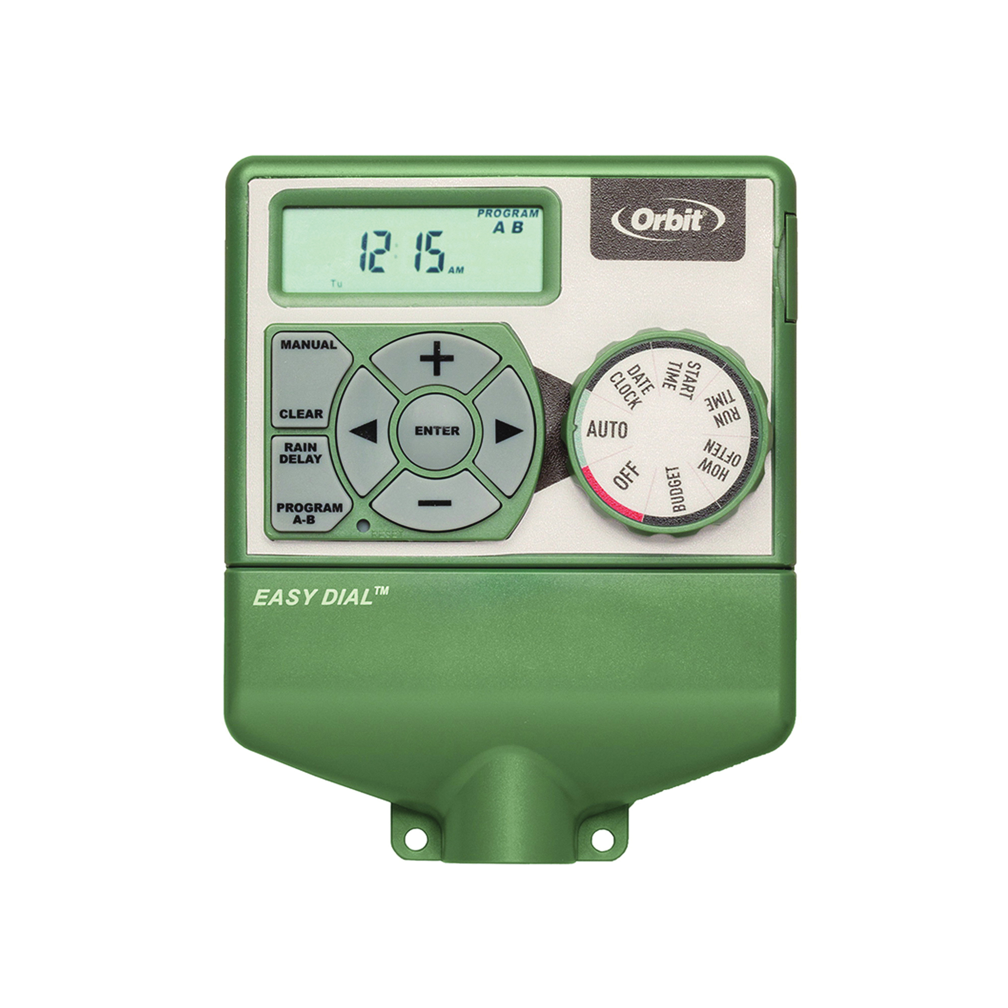 57594 Easy Dial Timer, 120 V, 4-Zone, 2-Program, 99 min Cycle, LCD Display, Wall Mounting, Green