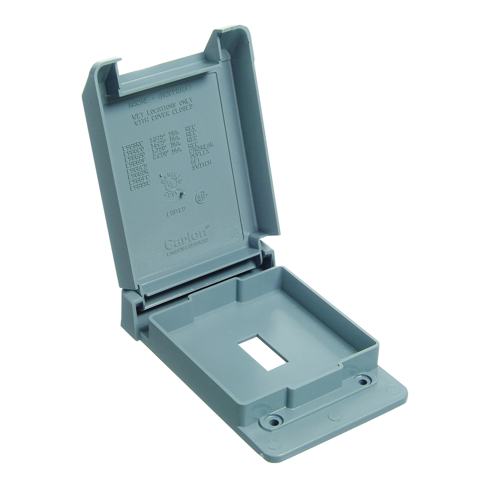 E98SSCN-CAR Device Cover, 53/64 in Dia, 4-53/64 in L, 3-11/16 in W, Rectangular, 1-Gang, Plastic, Gray, Textured