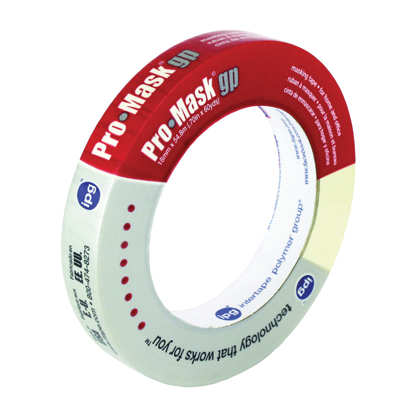 5100-.75 Masking Tape, 60 yd L, 0.7 in W, Crepe Paper/Synthetic Rubber Backing, Beige