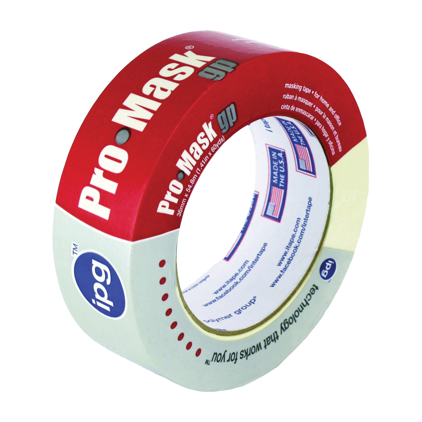 5102-1.5 Masking Tape, 60 yd L, 1-1/2 in W, Crepe Paper/Synthetic Rubber Backing, Beige