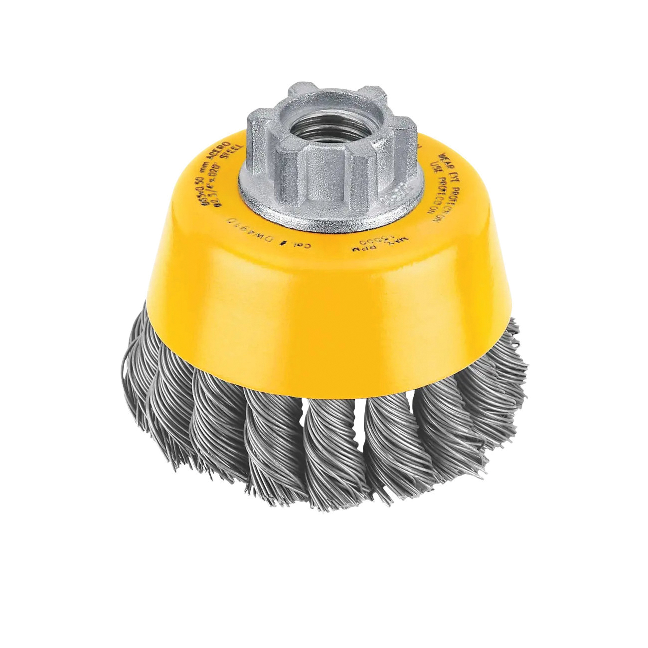 DW4910 Wire Cup Brush, 3 in Dia, 5/8-11 Arbor/Shank, Crimped Bristle, 0.02 in Dia Bristle, 7/8 in L Bristle Trim