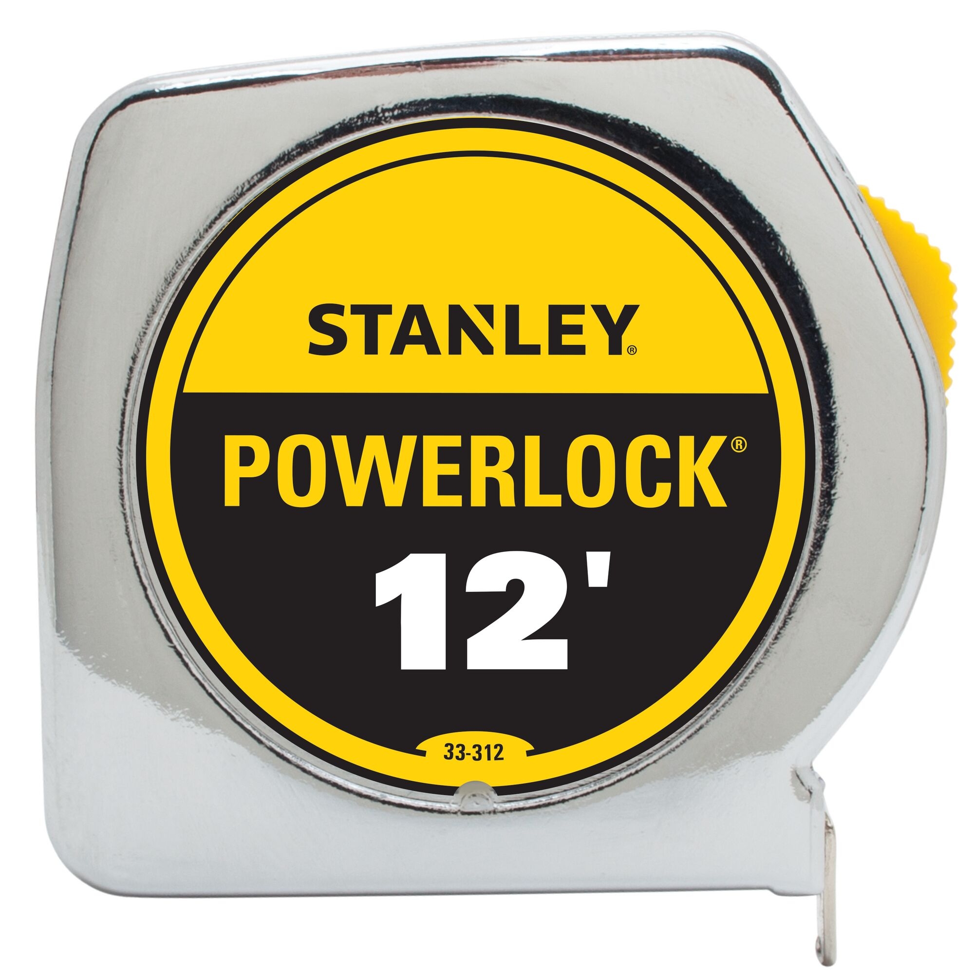 PowerLock 33-312L Tape Measure, 12 ft L Blade, 3/4 in W Blade, Steel Blade, Metal Case, Chrome Case