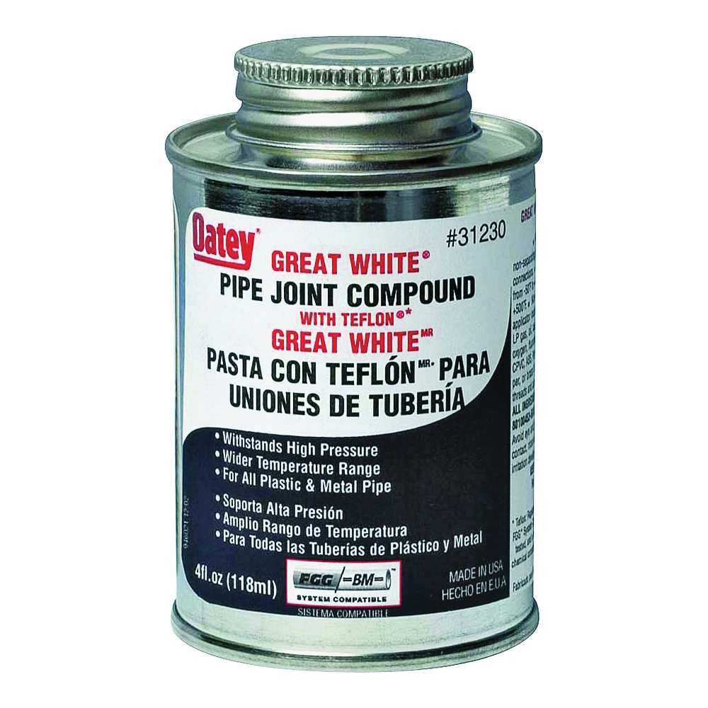 Great White 31230 Pipe Joint Compound, 4 oz Can, Liquid, Paste, White