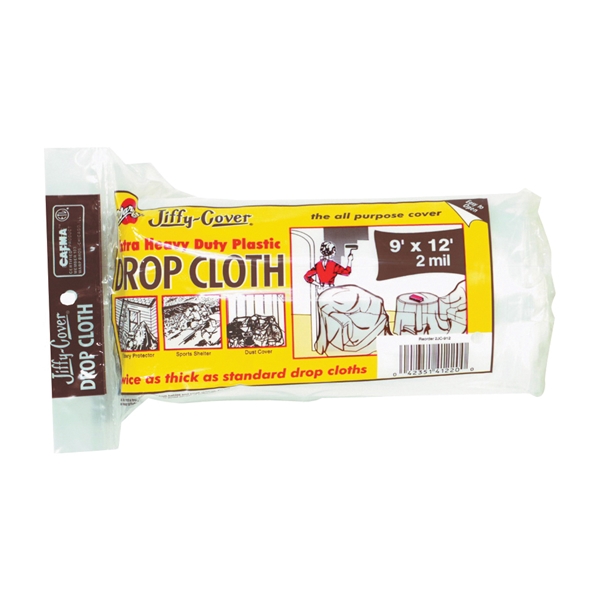 2JC-912 Drop Cloth, 12 ft L, 9 ft W, Plastic, Clear