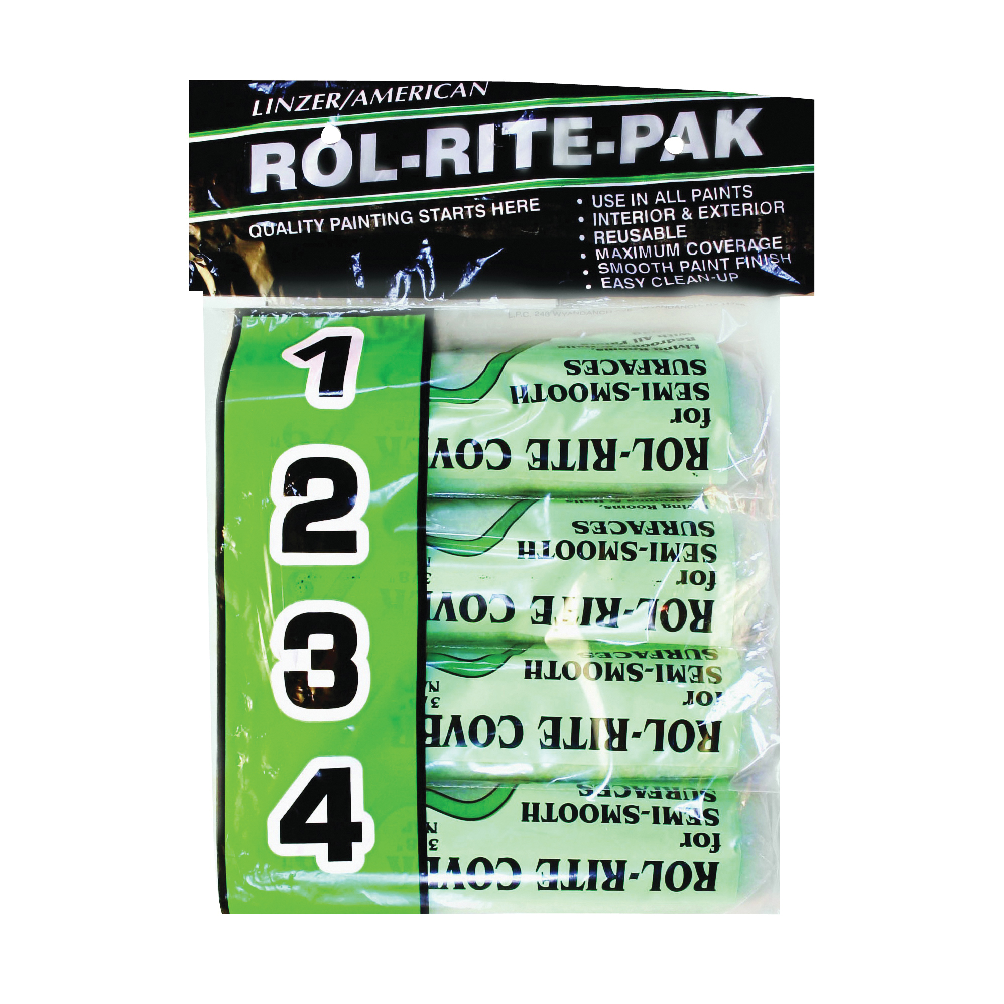 Linzer 9384 Roller Cover, 3/8 in Thick Nap, 9 in L, Polyester Cover, Green