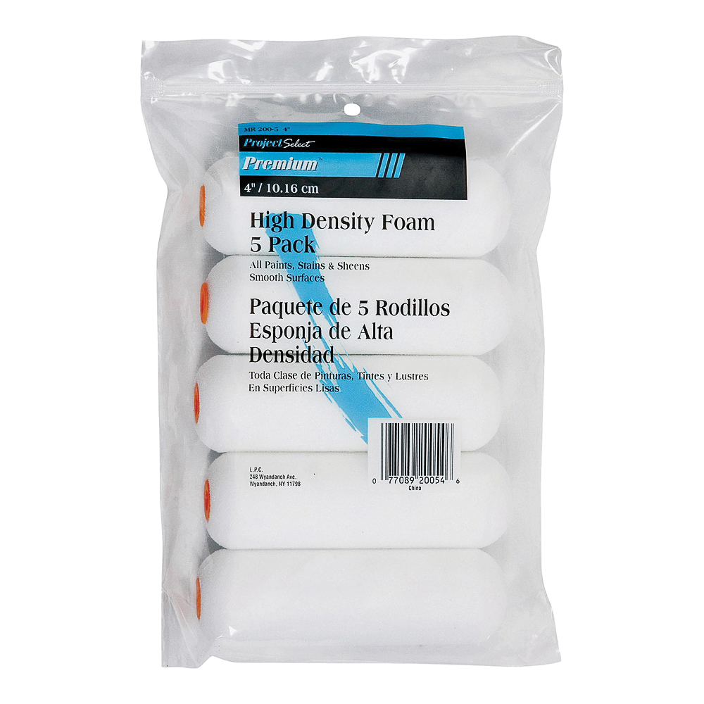 MR200-5-4 Paint Roller Cover, 1/4 in Thick Nap, 4 in L, Foam Cover, White