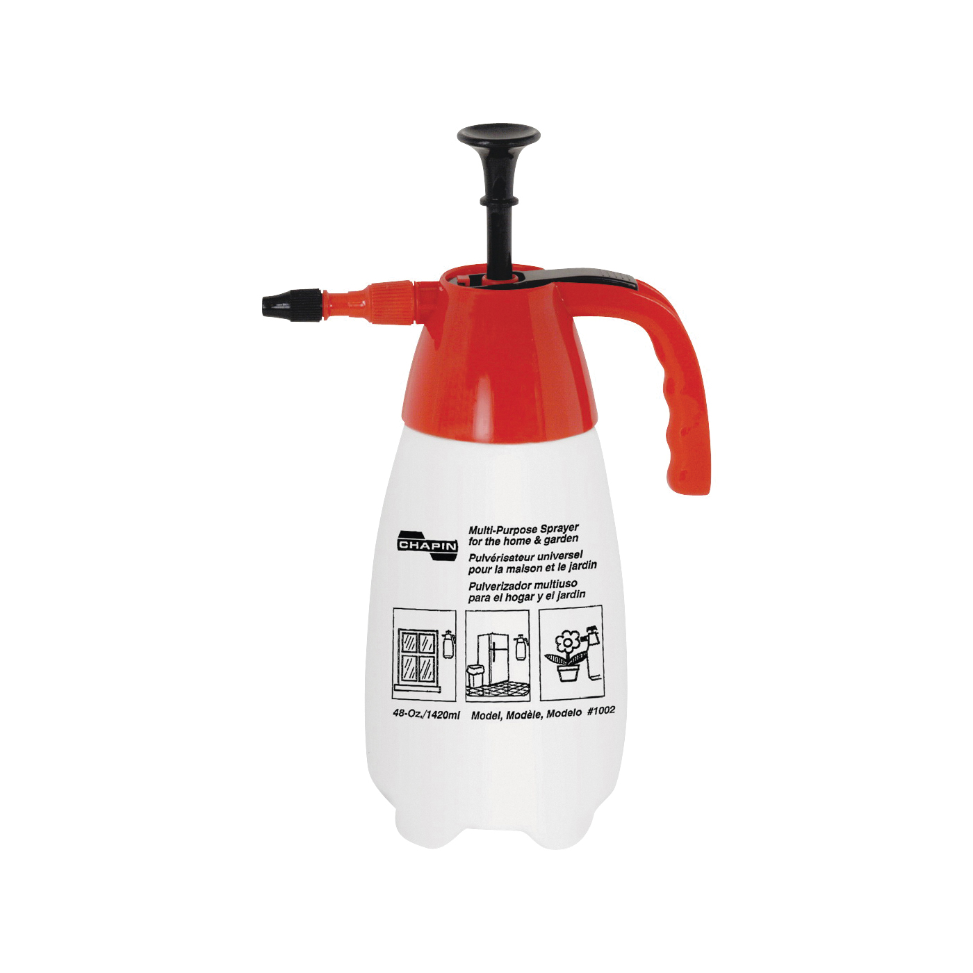 1002 Air Sprayer, 48 oz Capacity, Plastic Tank, Cone Nozzle, Red/White