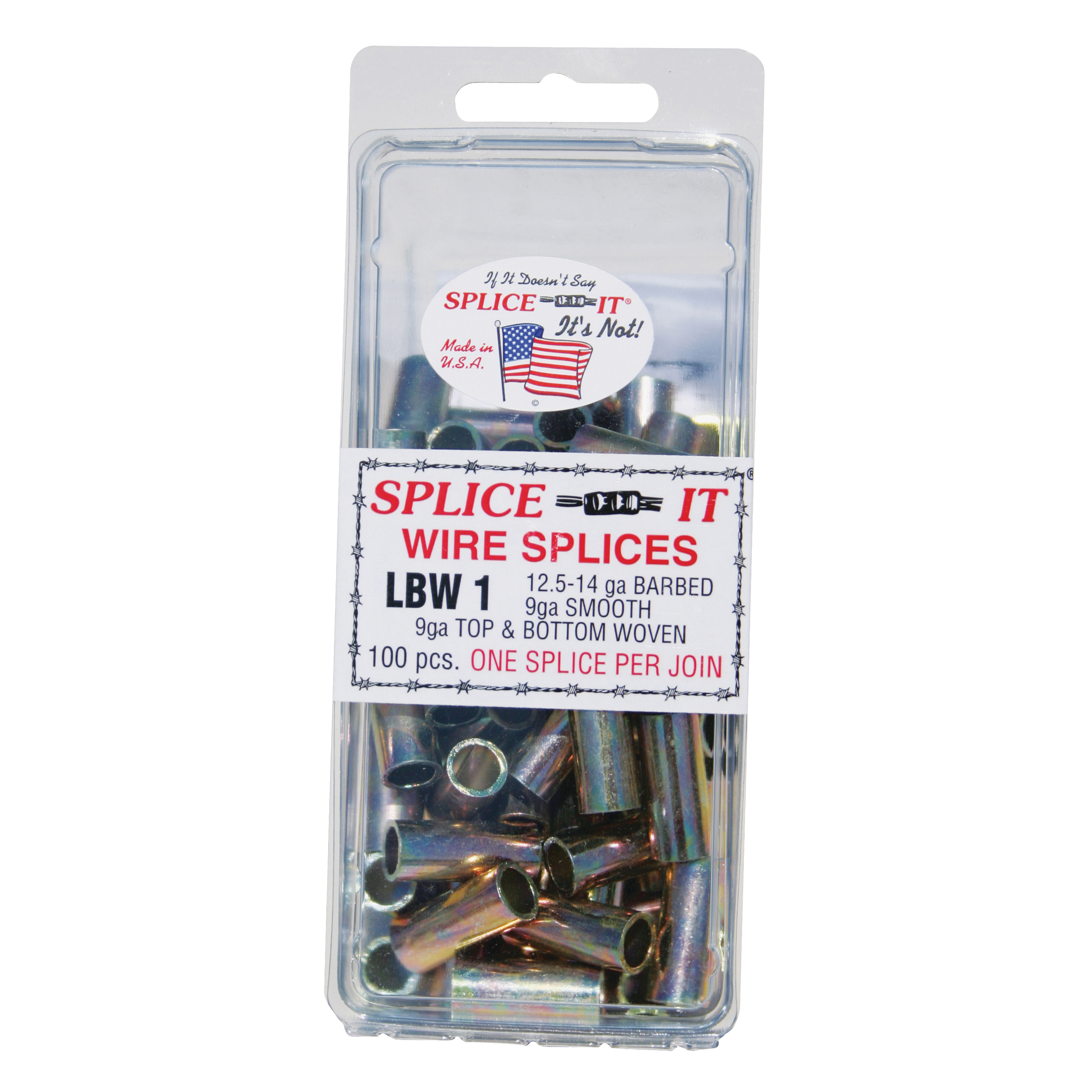 LBW1 Wire Splice, Stainless Steel, For: 12.5 to 14 ga Barbed Wire, 9 ga Top and Bottom Woven Fence