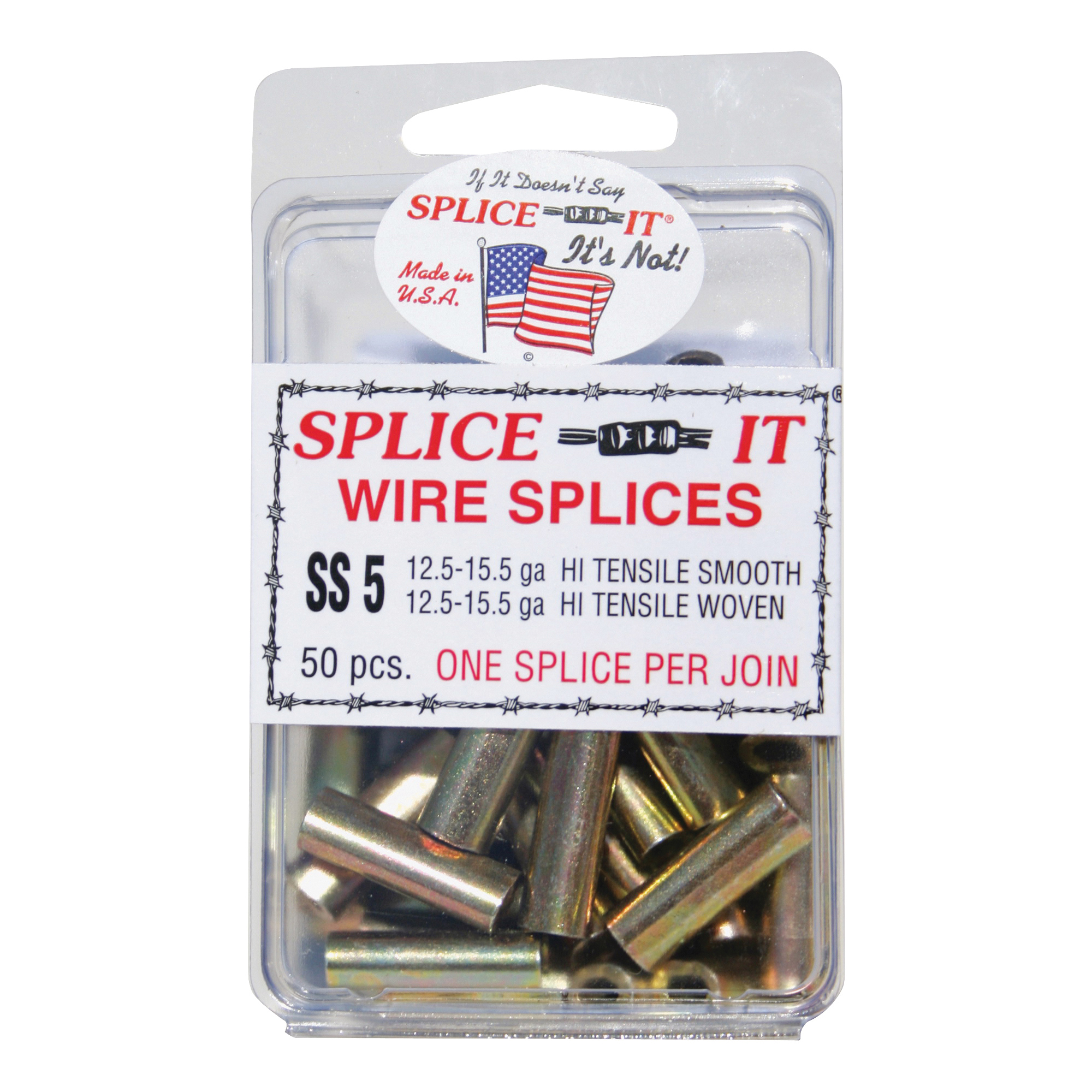 SS5 Wire Splice, Stainless Steel, For: 12.5 to 15.5 ga Hi-Ten Smooth and Woven Fence