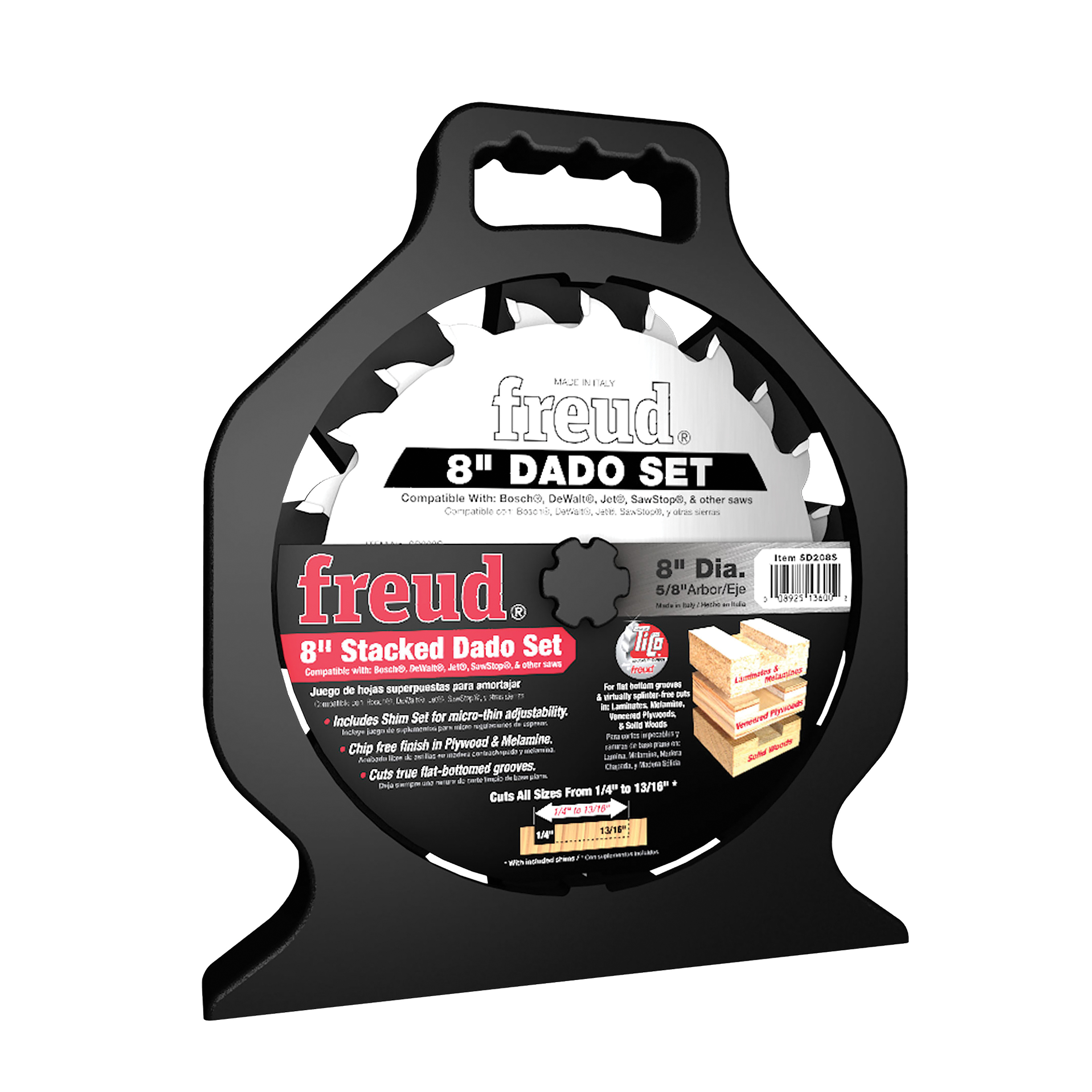 SD208S Dado Blade Set, Wood, 8 in Dia, 5/8 in Arbor, 12-Teeth, TiCo Hi-Density Carbide Cutting edge