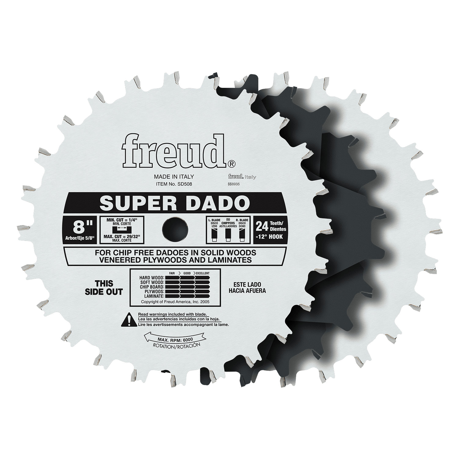 SD508 Dado Blade Set, Wood, 8 in Dia, 5/8 in Arbor, 24-Teeth, TiCo Hi-Density Carbide Cutting edge