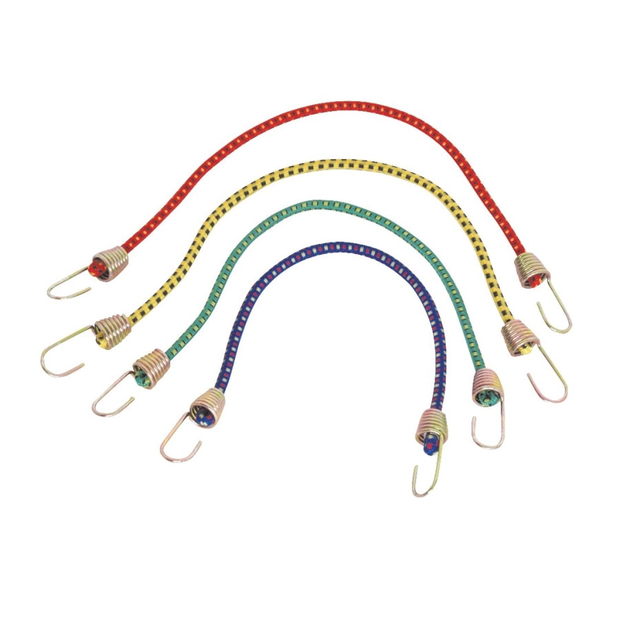 FH64074 Bungee Stretch Cord, 4 in Dia, 10 ft L, Blue/Green/Red/Yellow, Hook End