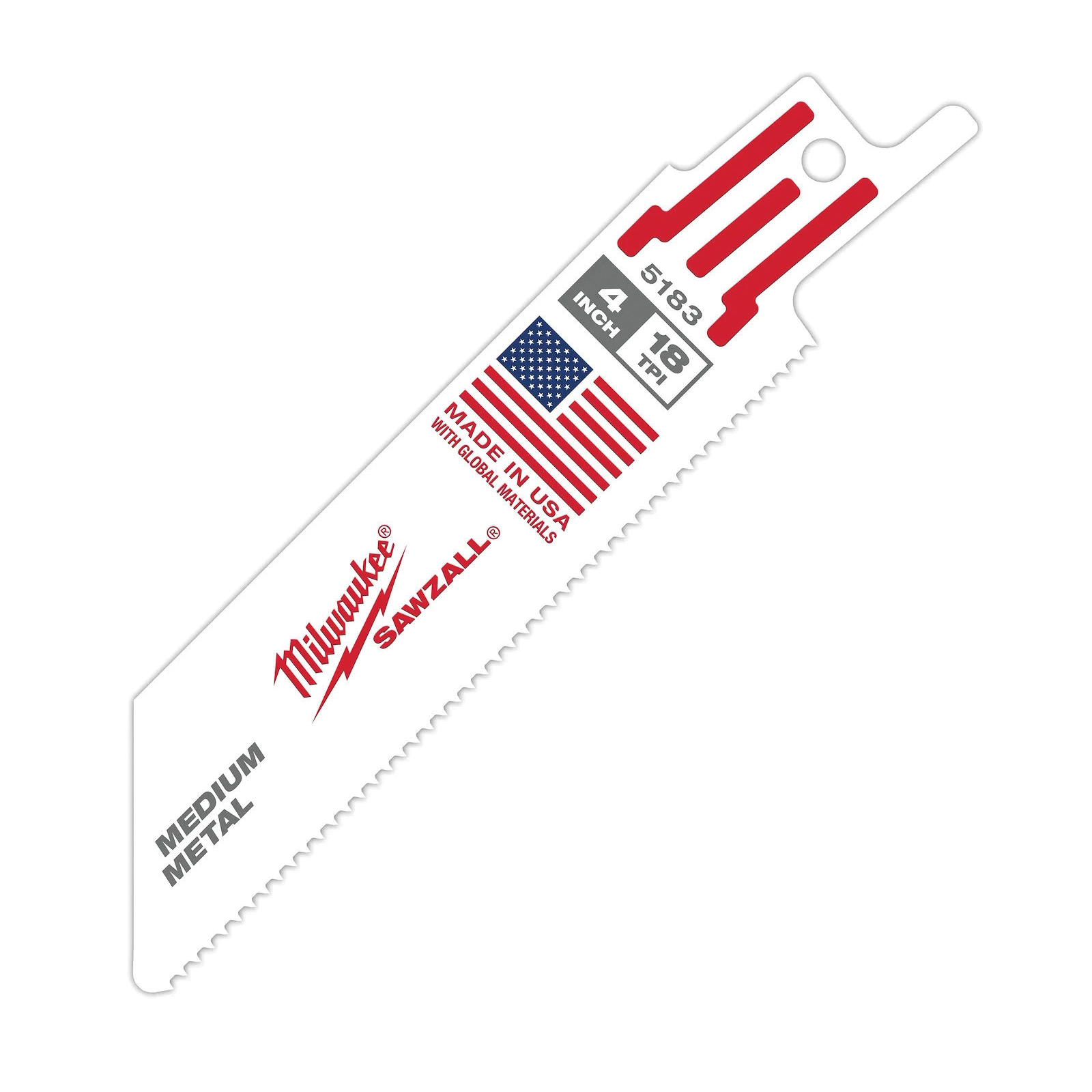 48-00-5183 Reciprocating Saw Blade, 3/4 in W, 4 in L, 18 TPI, Bi-Metal Cutting Edge