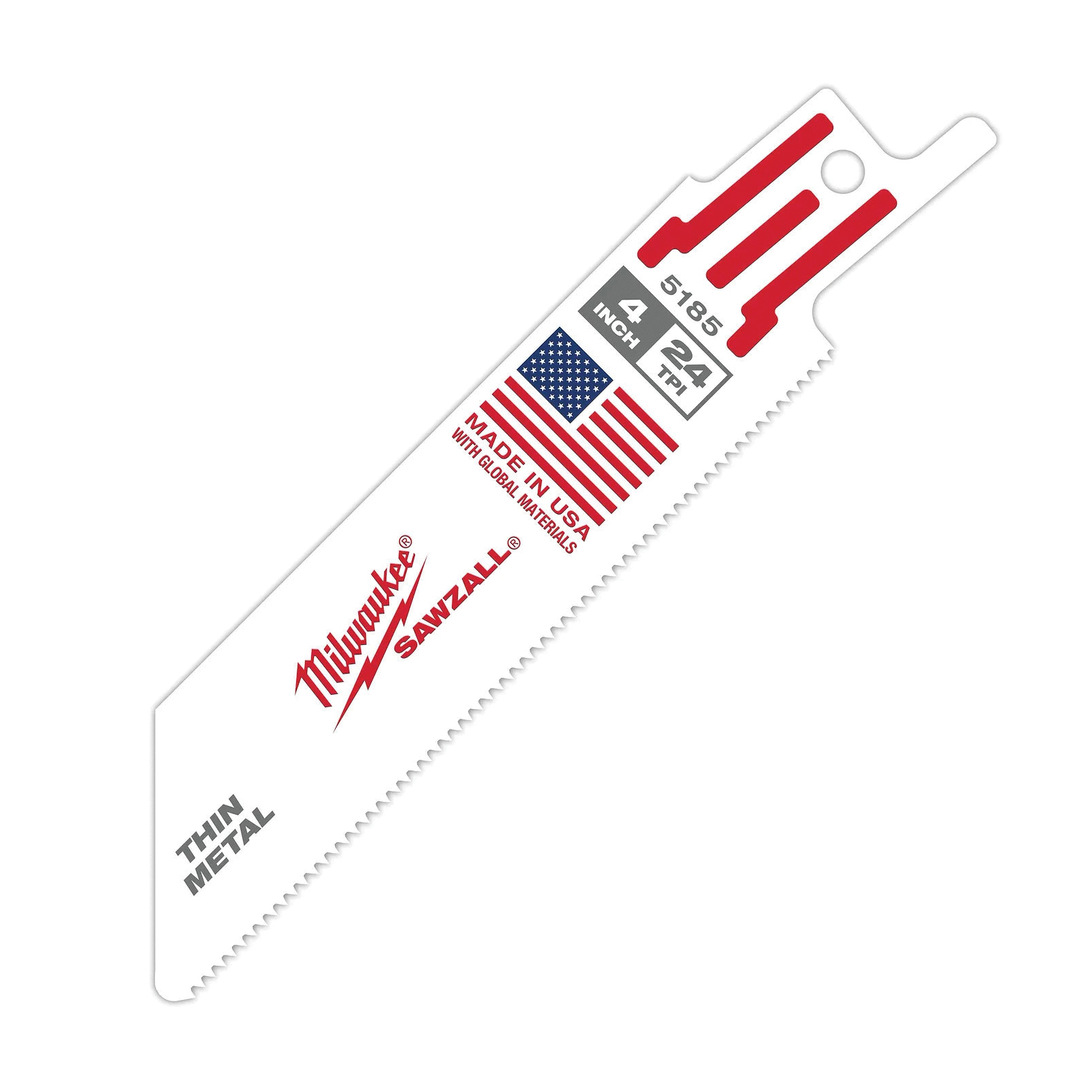 48-00-5185 Reciprocating Saw Blade, 3/4 in W, 4 in L, 24 TPI, Bi-Metal Cutting Edge