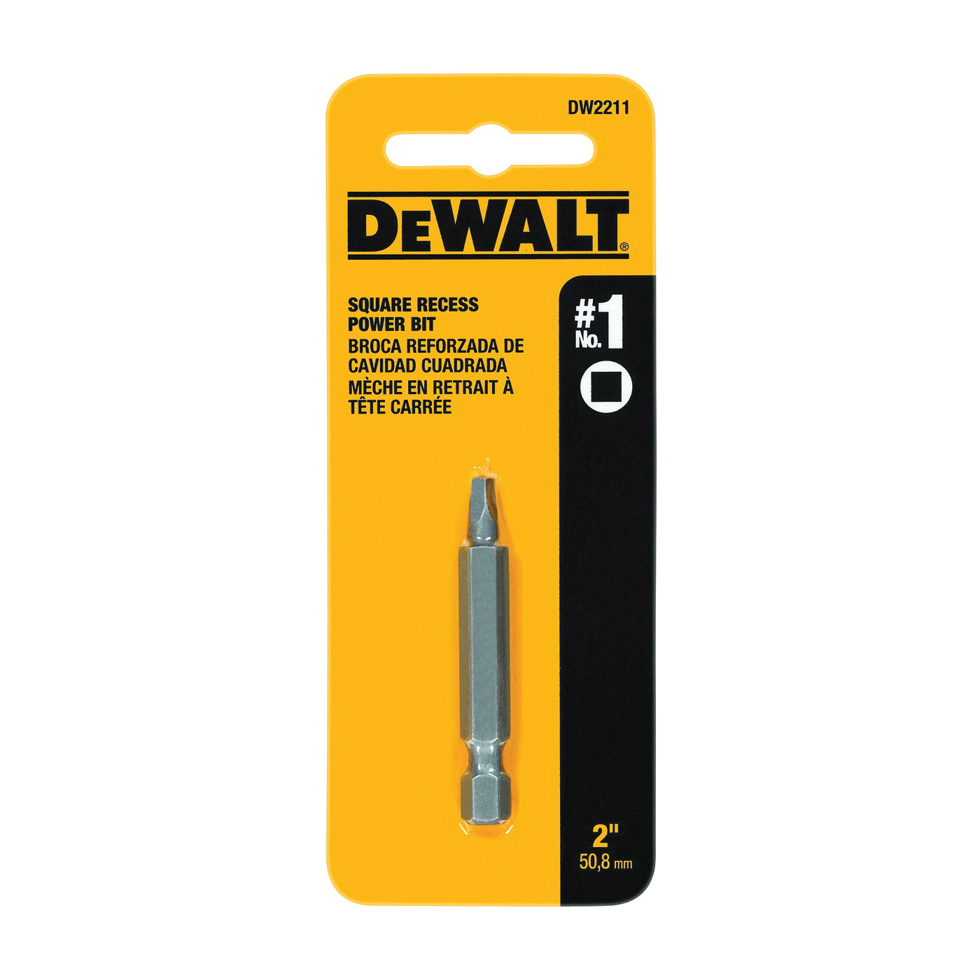 DW2211 Power Bit, #1 Drive, Square Recess Drive, 1/4 in Shank, Hex Shank, 2 in L, Steel