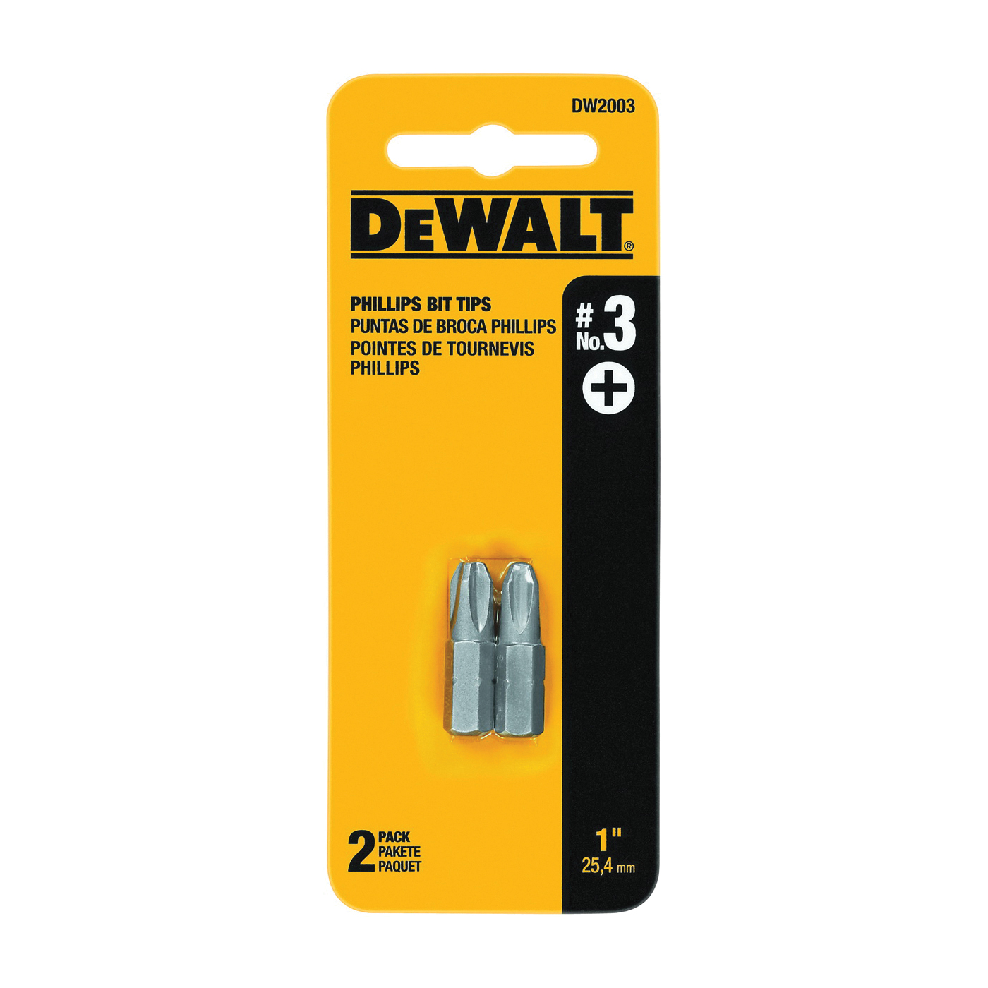 DW2003 Insert Bit Tip, #3 Drive, Phillips Drive, 1/4 in Shank, Hex Shank, 1 in L, Tool Steel