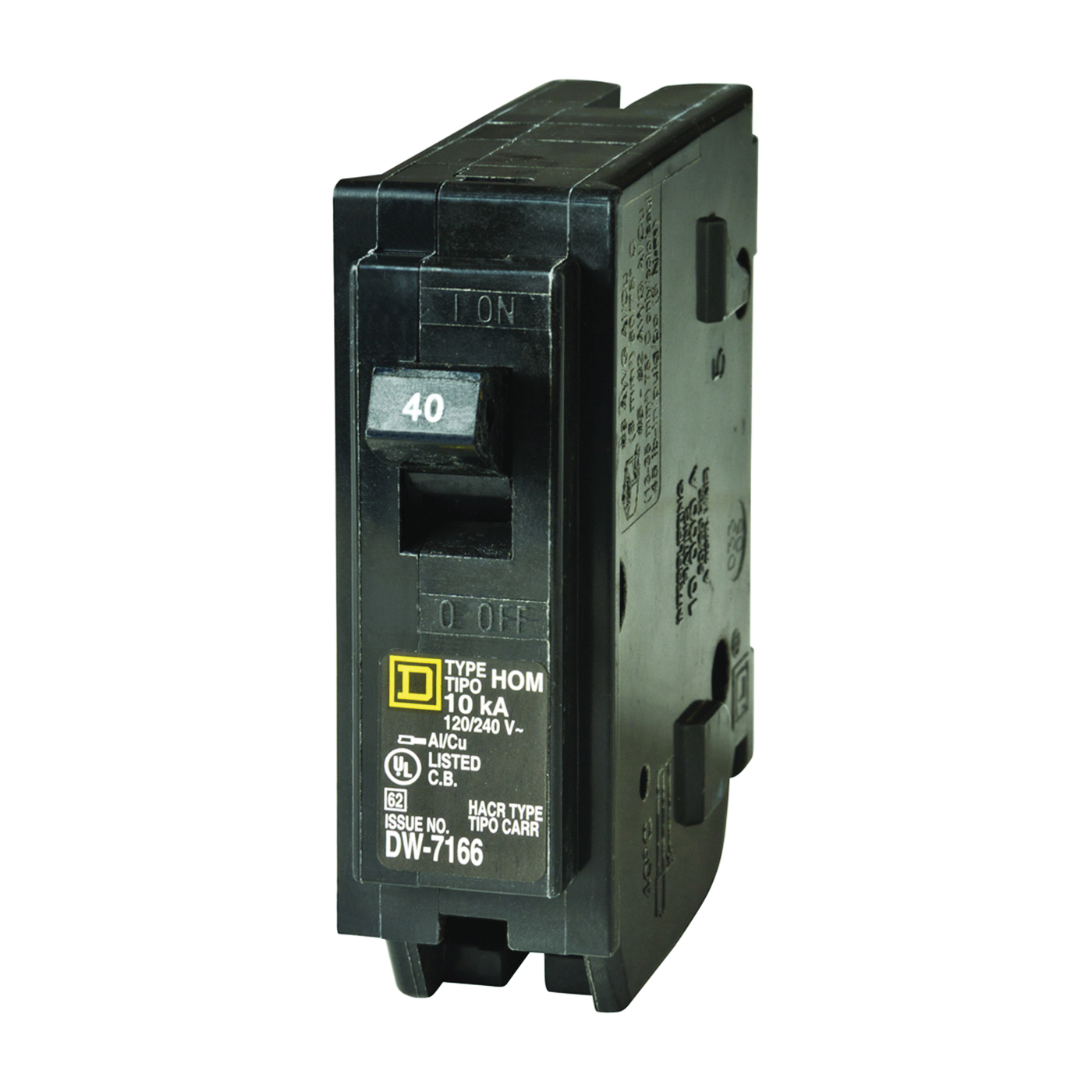 Homeline HOM140CP Mini Circuit Breaker, 40 A, 1-Pole, 120 V, Fixed Trip, Plug, Black