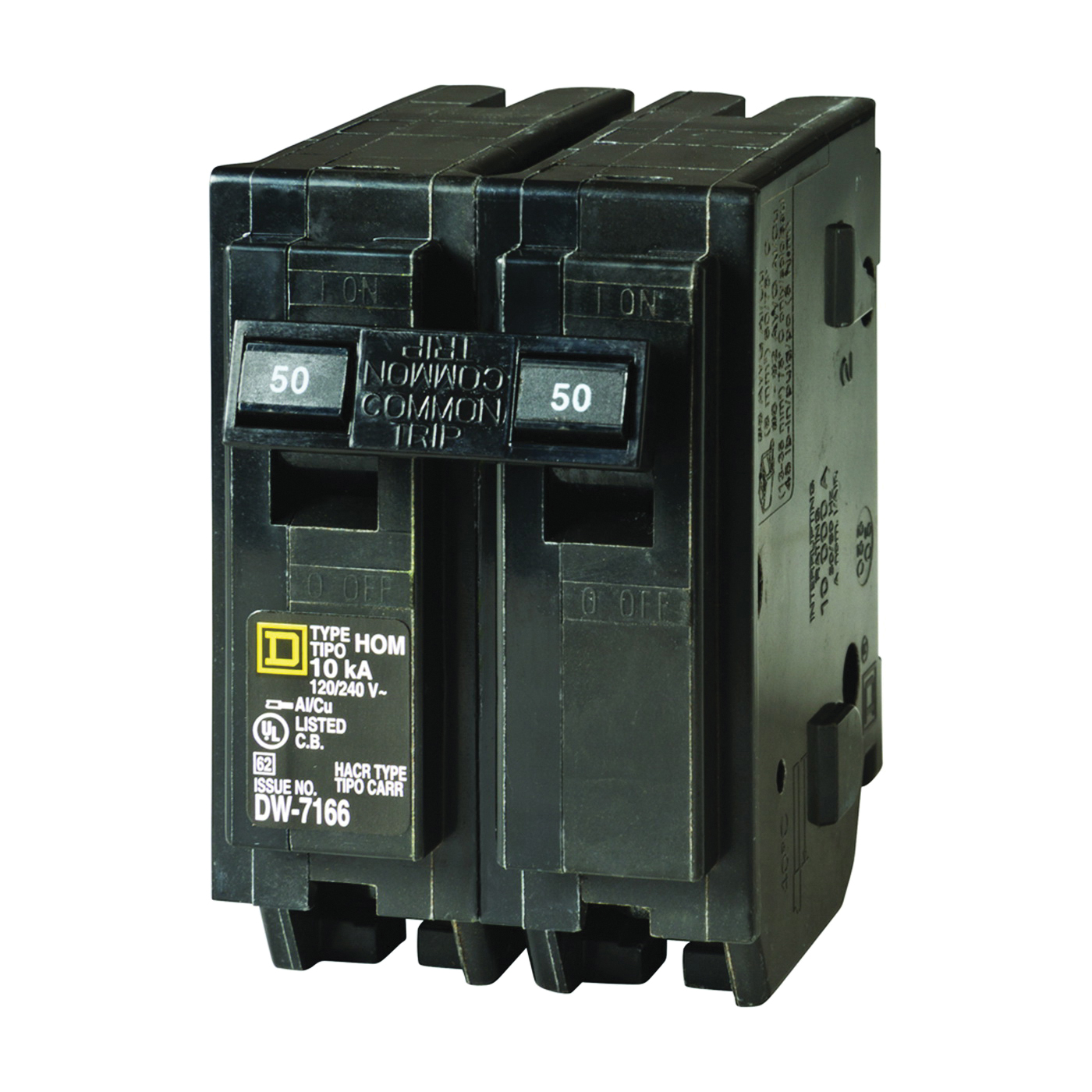Homeline HOM250CP Circuit Breaker, Mini, 50 Amp, 2 -Pole, 120/240 V, Fixed Trip, Plug Mounting, Black