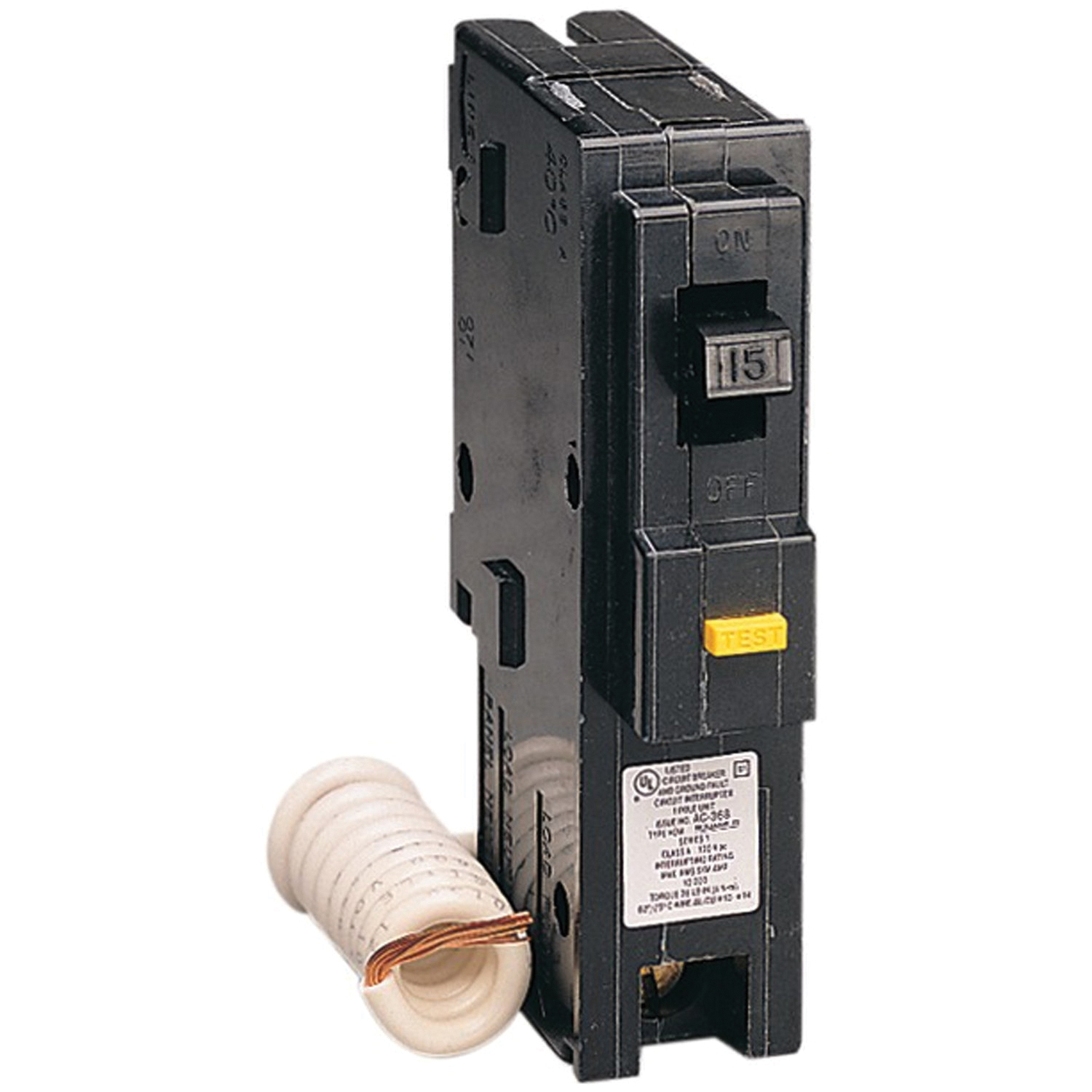 Homeline HOM115GFICP Miniature Circuit Breaker, 15 A, 1-Pole, 120 V, Fixed Trip, Plug Mounting, Black