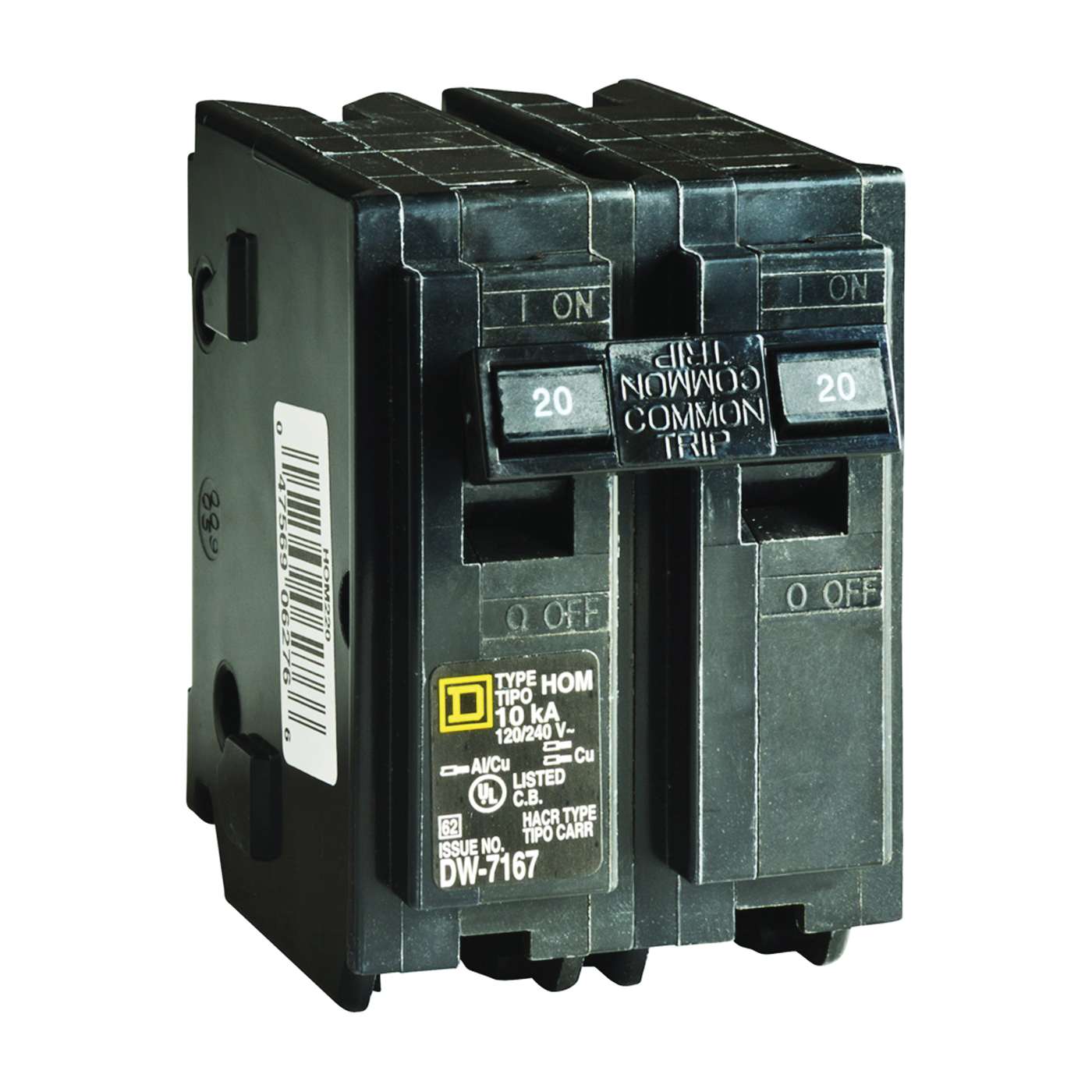 Homeline HOM220CP Circuit Breaker, Mini, 20 Amp, 2 -Pole, 120/240 V, Fixed Trip, Plug Mounting, Black
