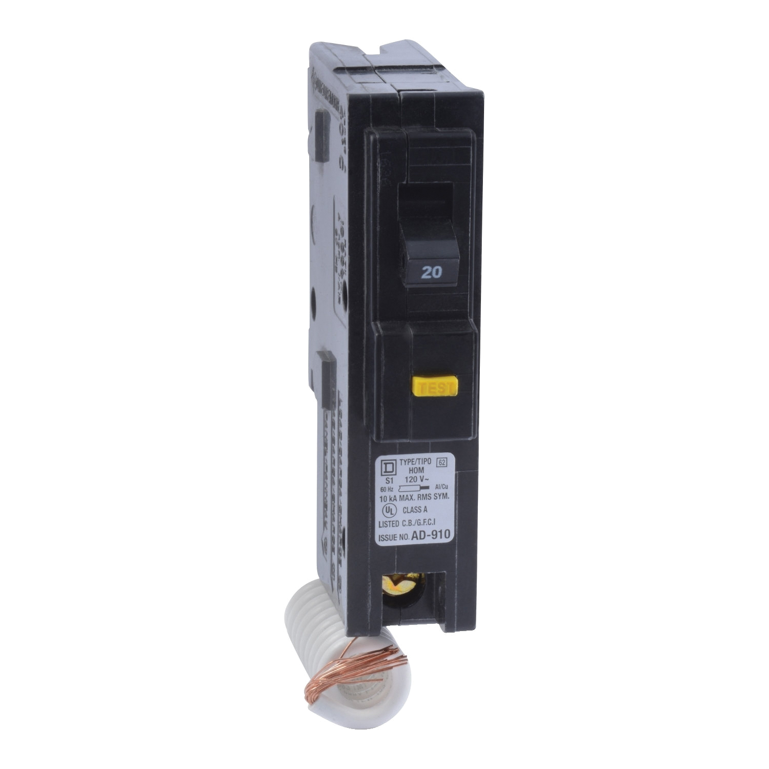 Homeline HOM120GFICP Circuit Breaker, Mini, 20 Amp, 1 -Pole, 120 V, Fixed Trip, Plug Mounting, Black