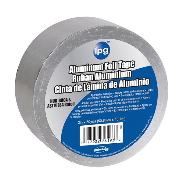 9202-B Foil Tape with Liner, 50 yd L, 2 in W, Aluminum Backing, Silver