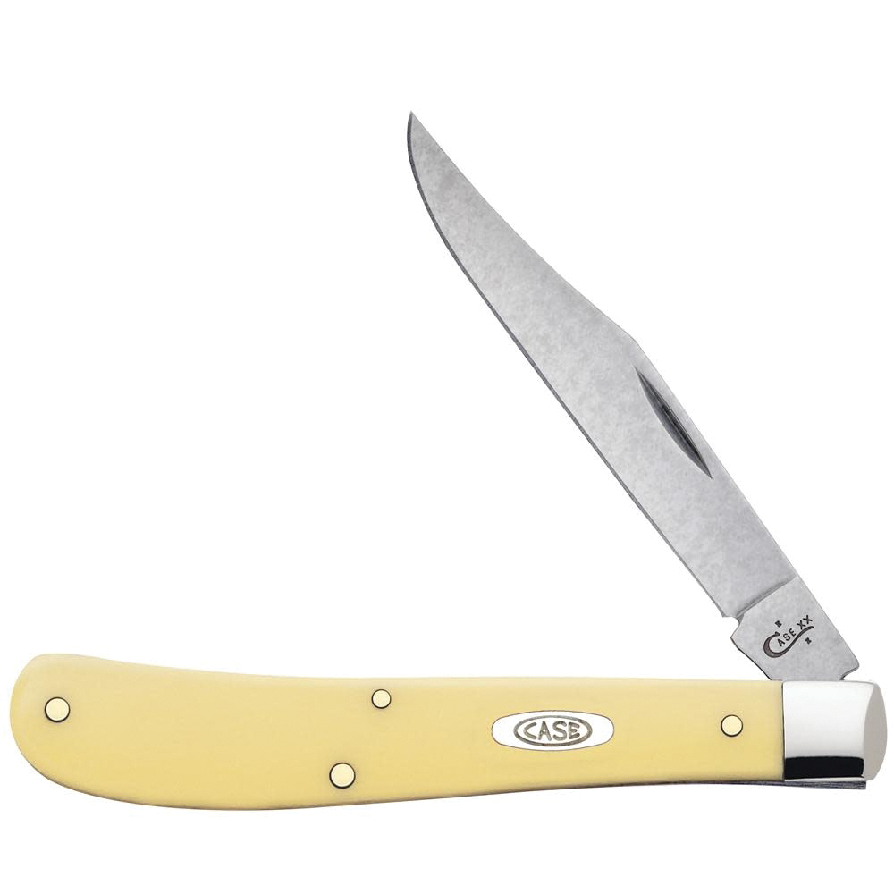 Case 00031 Pocket Knife, 3-1/4 in L Blade, Vanadium Steel Blade, 1-Blade, Synthetic Handle, Yellow Handle