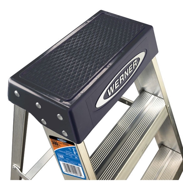 Werner 150B Step Ladder, 2 ft H, Type IA Duty Rating, Aluminum, 300 lb, 3-Step, 8 ft Max Reach - 2