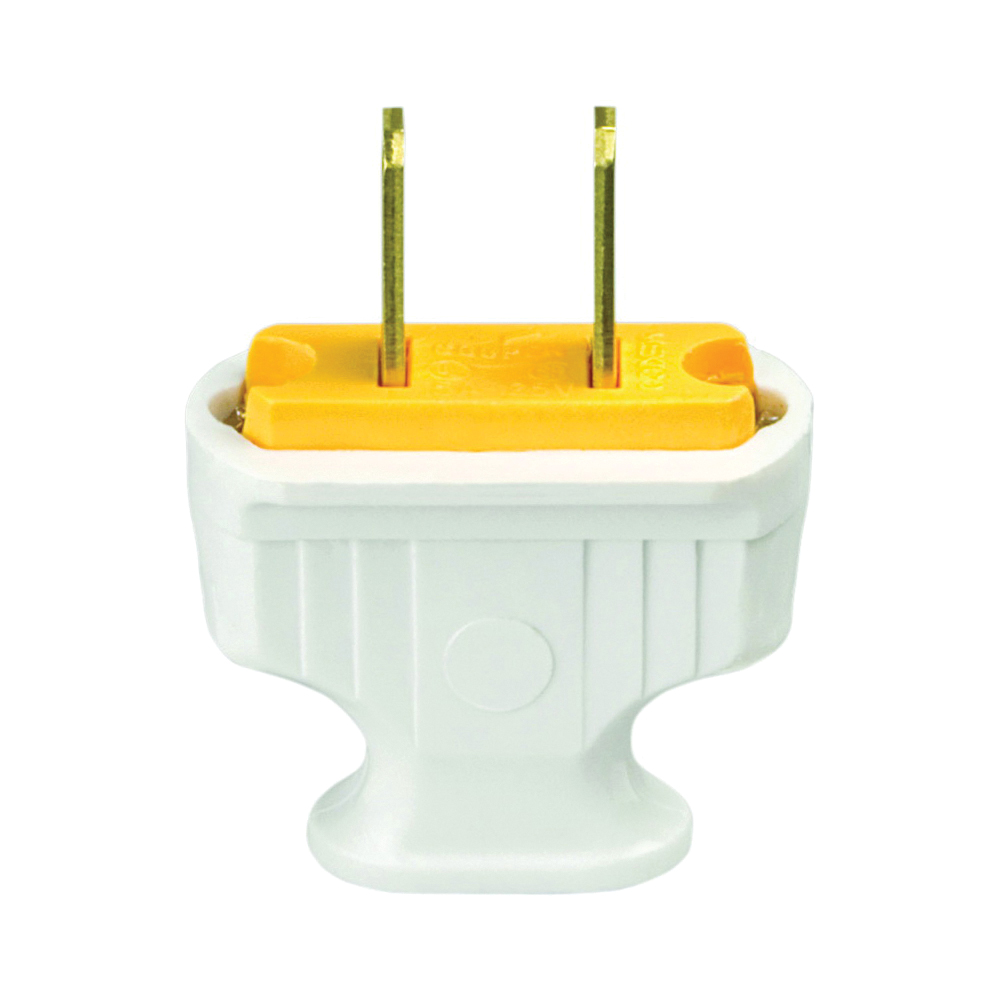 Wiring Devices 1912W-BOX Electrical Plug, Flat Handle Body, 5/16 in, 2-Pole, 15 A, 125 V, NEMA: NEMA 1-15, White