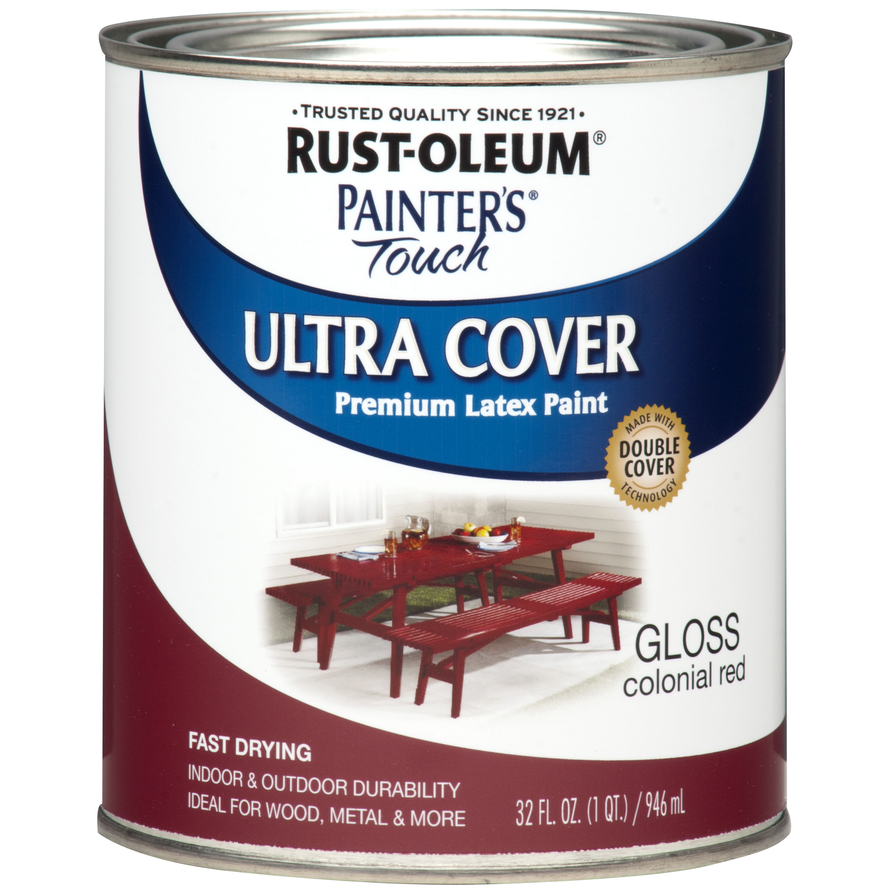 Rust-Oleum 1964502 Enamel Paint, Water, Gloss, Colonial Red, 1 qt, Can, 120 sq-ft Coverage Area