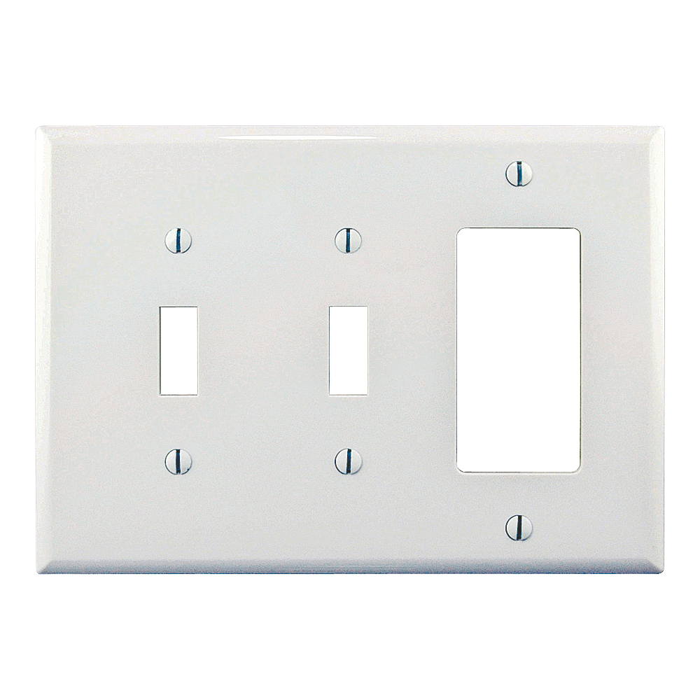 Wiring Devices PJ226W Combination Wallplate, 4-7/8 in L, 6-3/4 in W, Mid, 3-Gang, Polycarbonate, White, High-Gloss