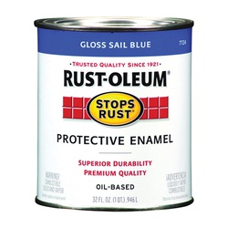 Stops Rust 7724502 Enamel Paint, Gloss, Sail Blue, 1 qt, Can, Oil Base, Application: Brush, Roller, Spray