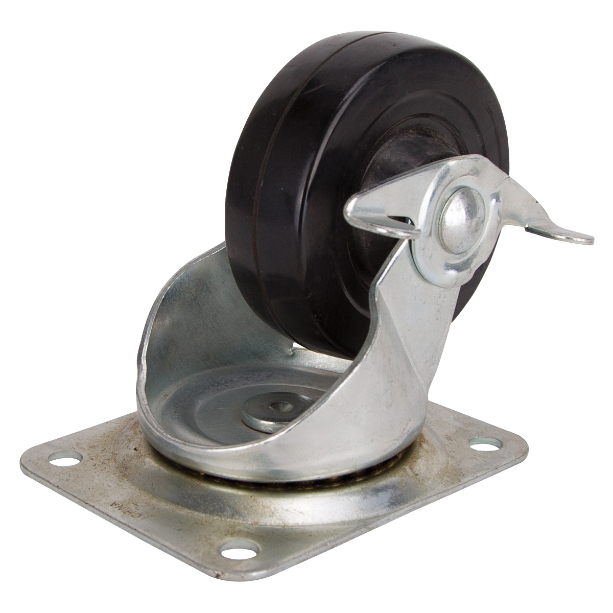JC-H12 Swivel Caster, 4 in Dia Wheel, 1-1/4 in W Wheel, Rubber Wheel, Black, 255 lb, Steel Housing Material