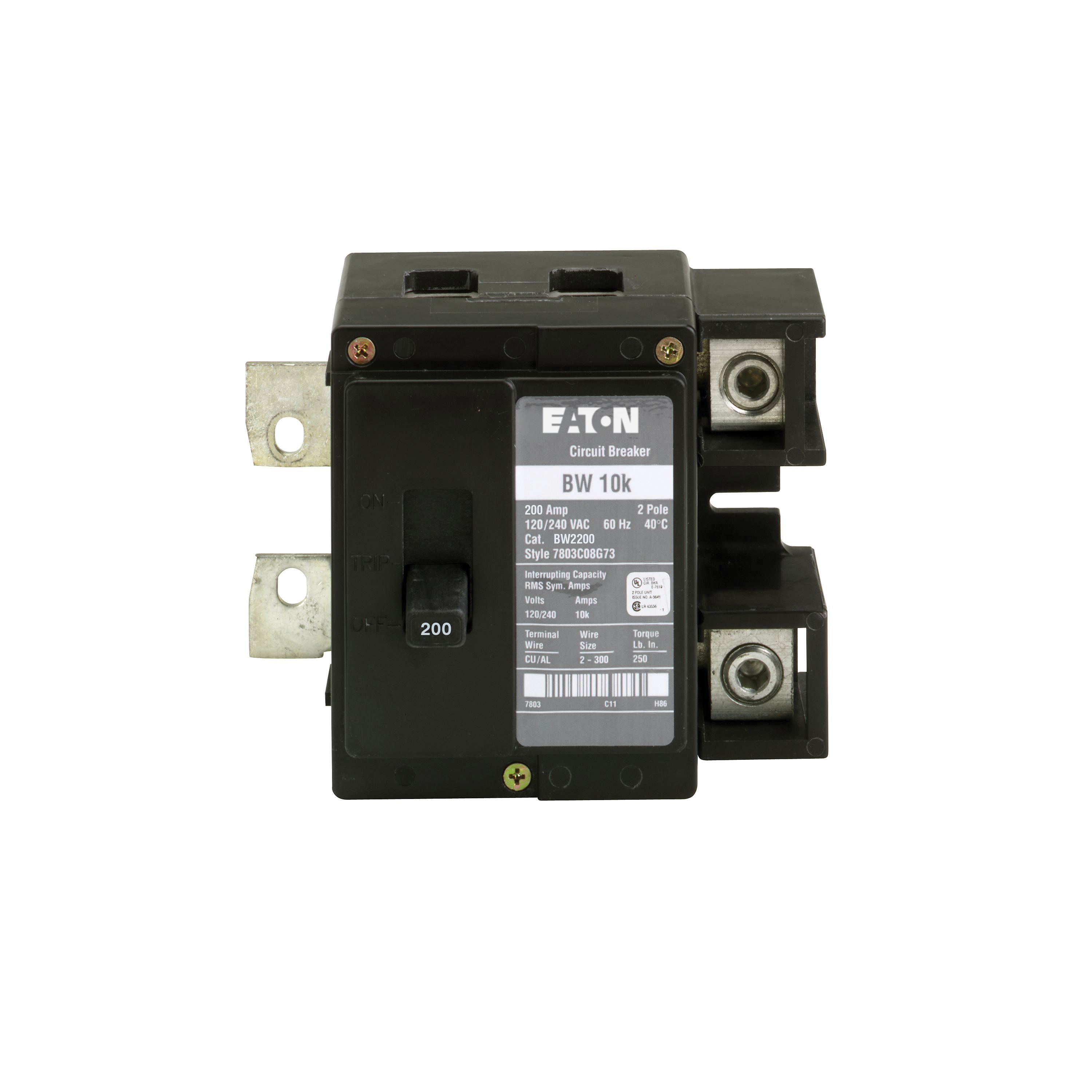 BW2200 Circuit Breaker, Type BW, 200 Amp, 2 -Pole, 120/240 V, Plug Mounting