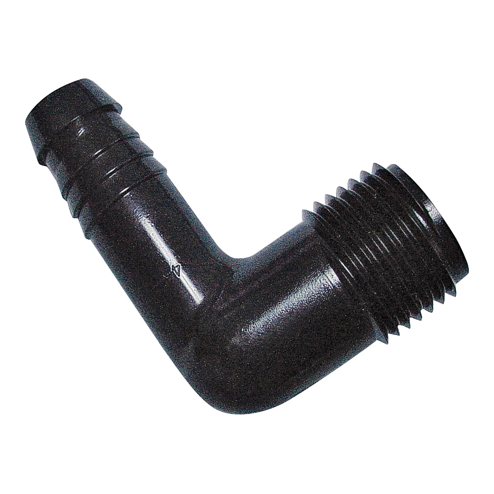 SWGE10 Swing Elbow, 1/2 in Connection, MNPT x Barb, Polyethylene, Black