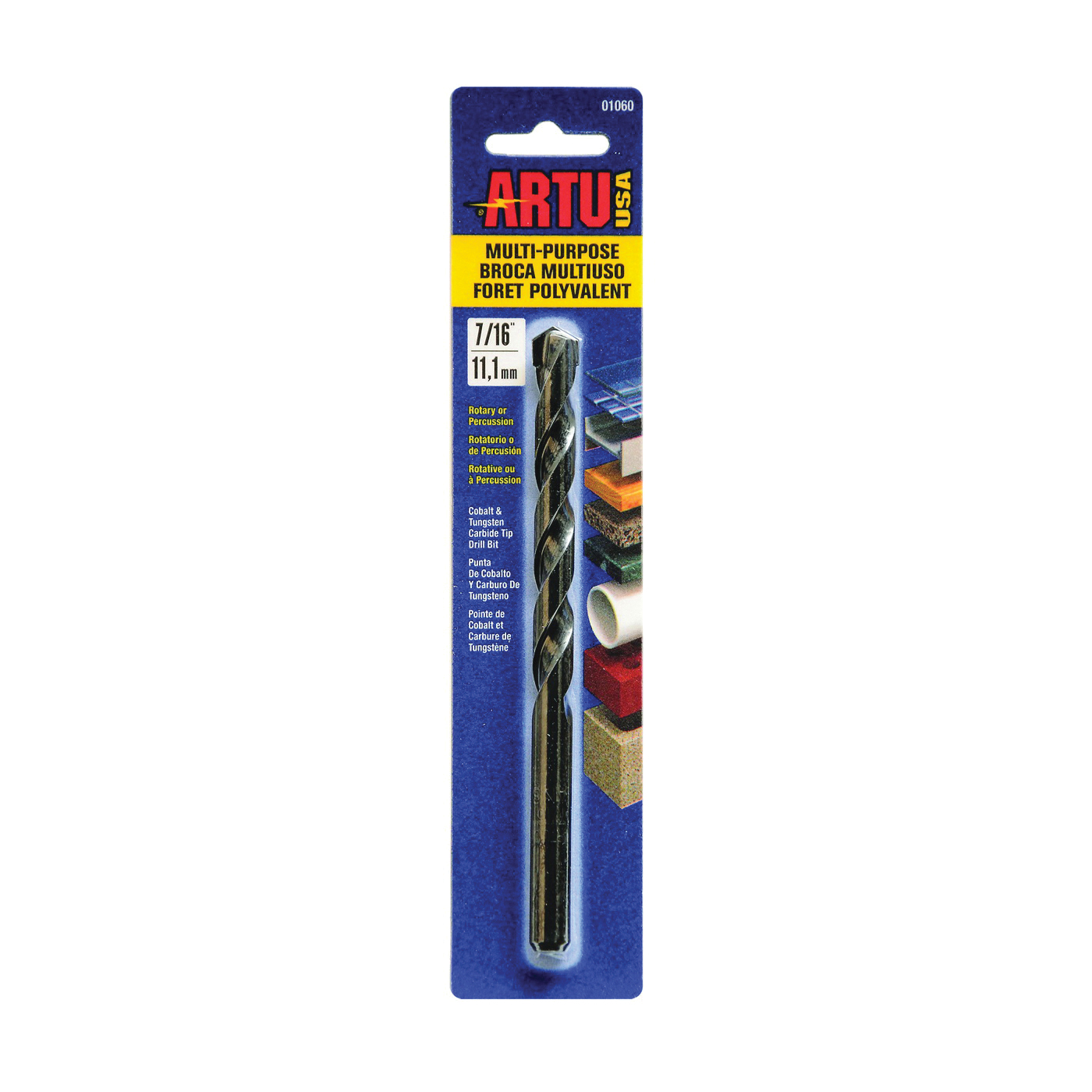 01060 Jobber Drill Bit, 7/16 in Dia, 6-1/8 in OAL, Parabolic Flute, 3/8 in Dia Shank, Straight Shank