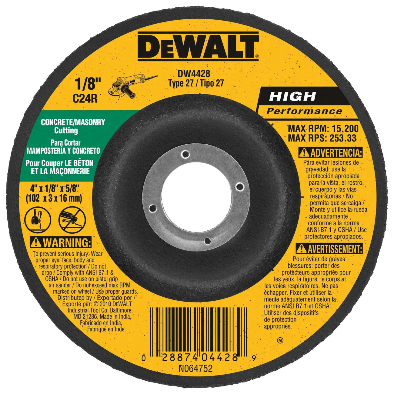 HP DW4428 Grinding Wheel, 4 in Dia, 1/8 in Thick, 5/8 in Arbor, 24 Grit, Coarse, Silicone Carbide Abrasive
