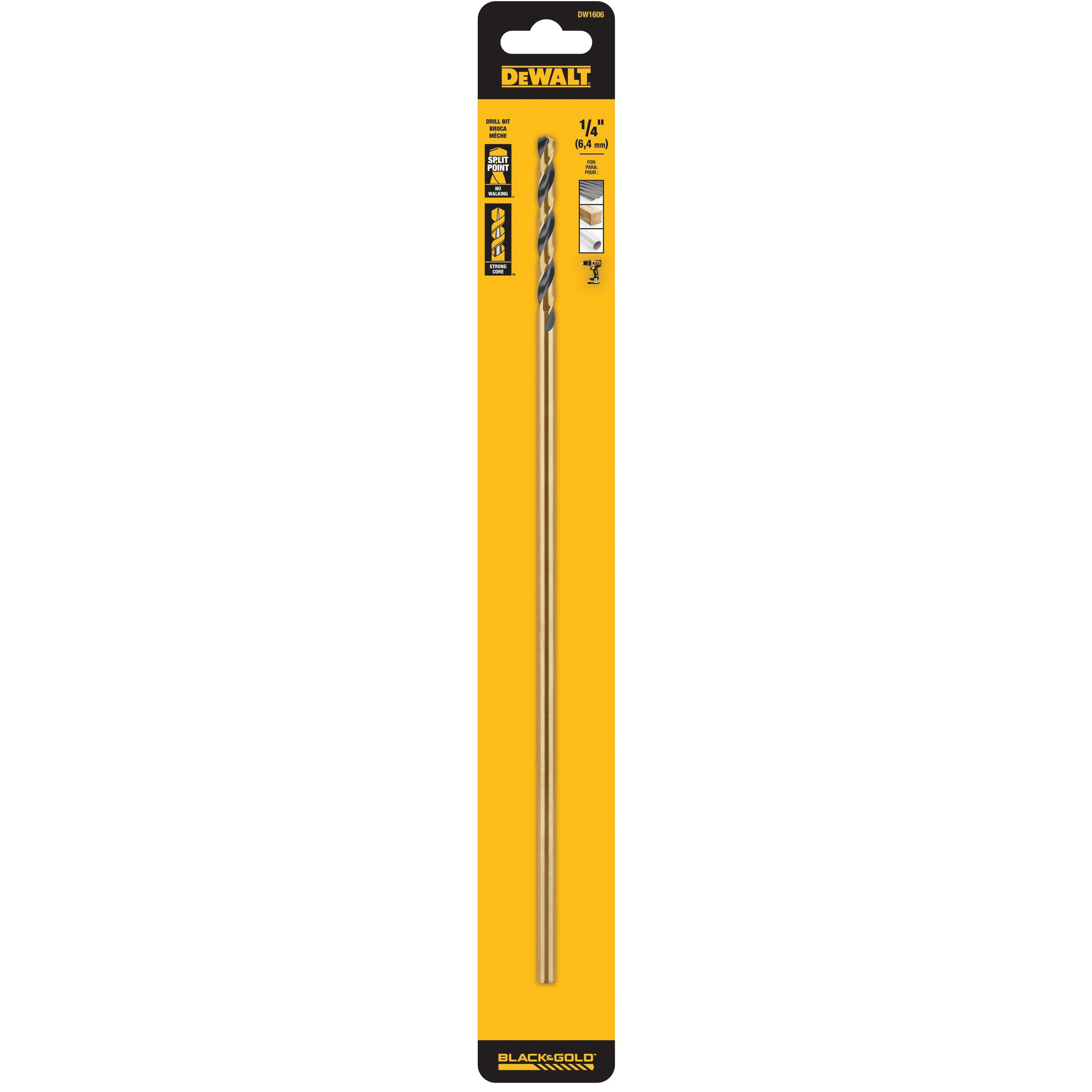 DEWALT DW1606 Drill Bit, 1/4 in Dia, 12 in OAL, Extended Length, Parabolic Flute, 1/4 in Dia Shank - 2