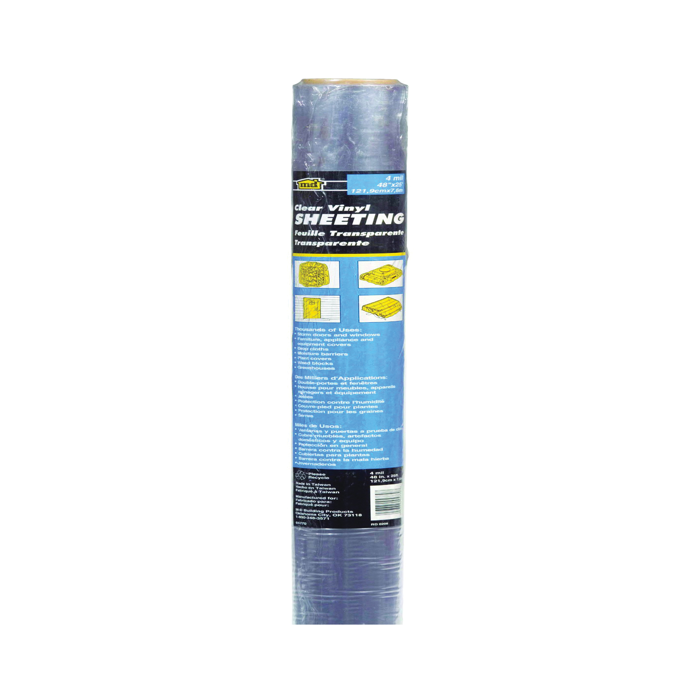 04770 Weatherstrip Sheeting, 25 ft L, 48 in W, 4 mil Thick, Vinyl Backing, Clear