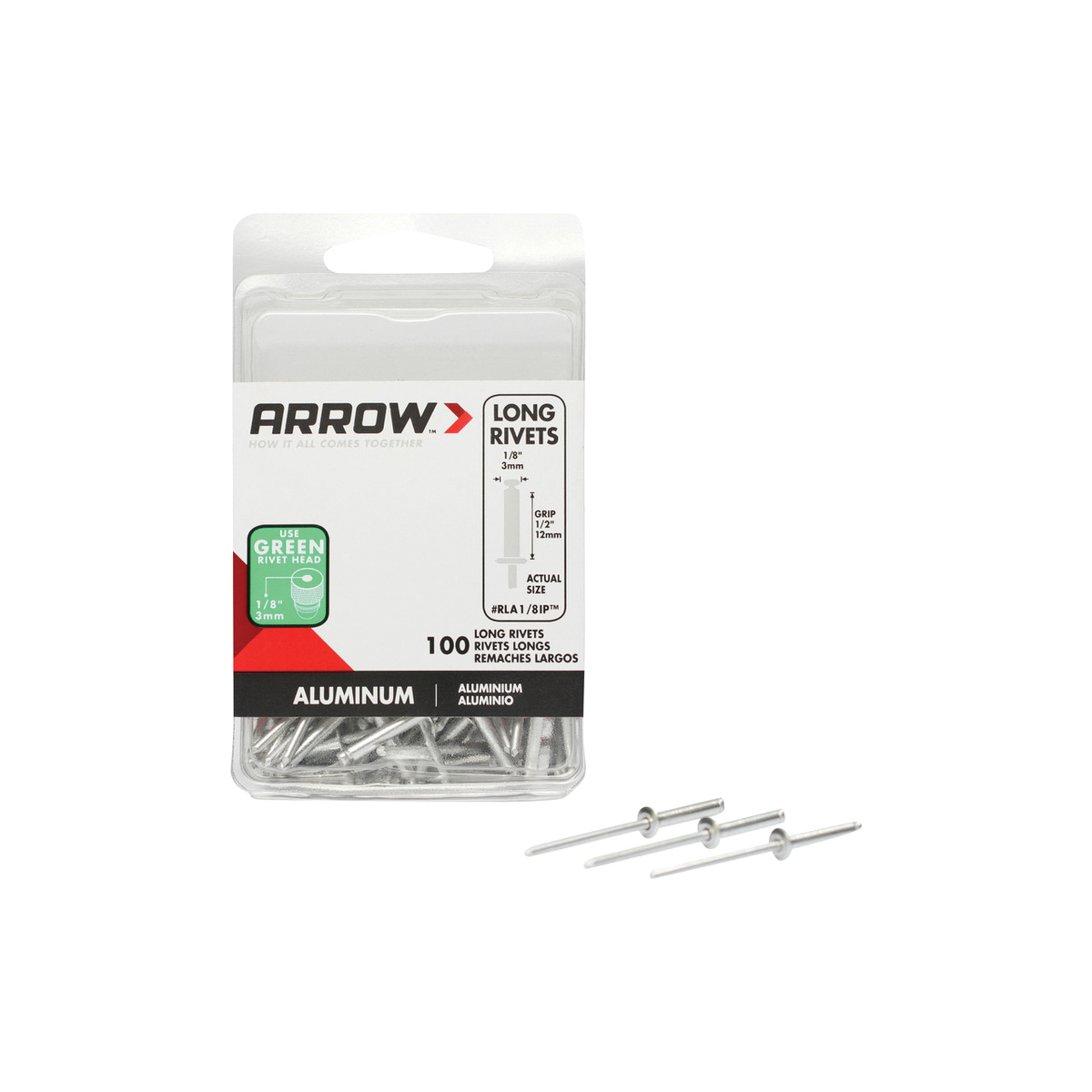 RLA1/8IP Pop Rivet, Long, 1/8 in, 1/2 in L, Aluminum