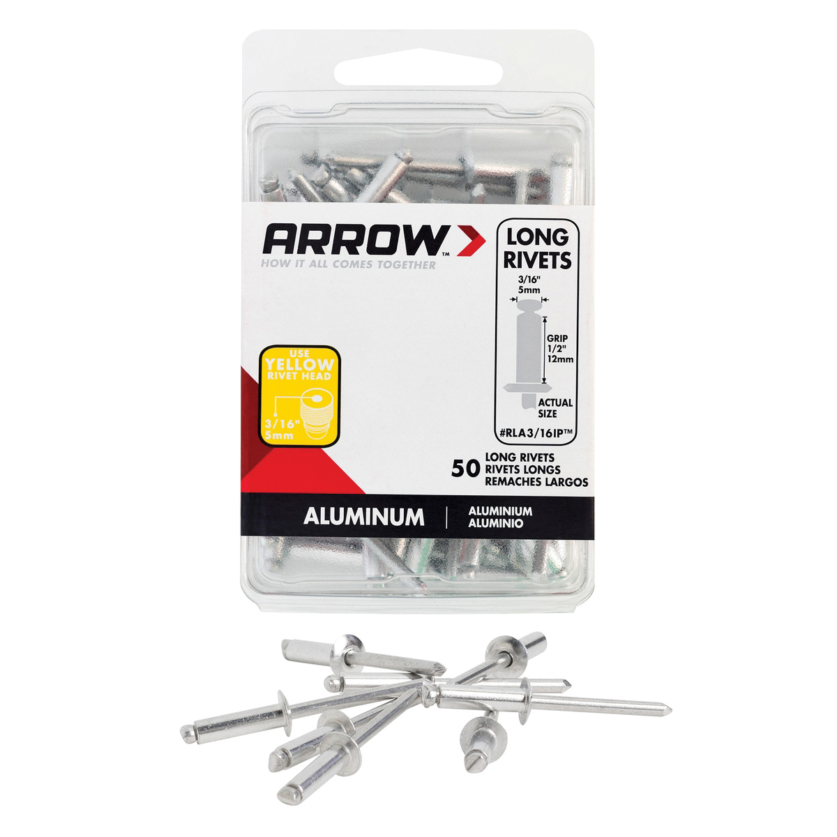 RLA3/16IP Pop Rivet, Long, 3/16 in, 1/2 in L, Aluminum