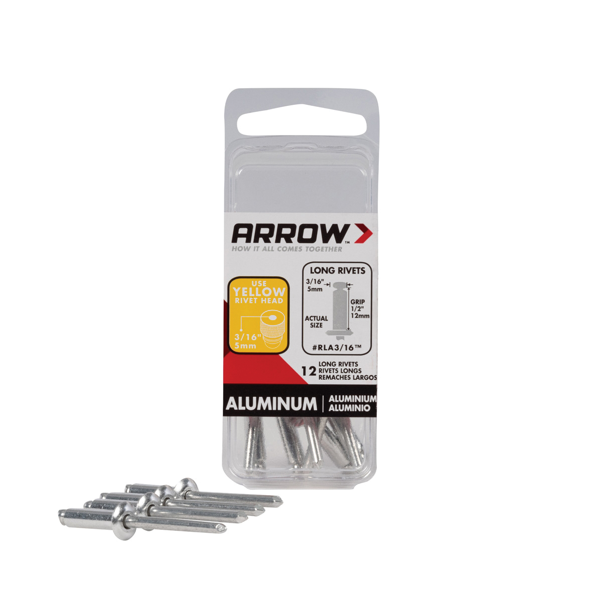 RLA3/16 Pop Rivet, Long, 3/16 in, 1/2 in L, Aluminum