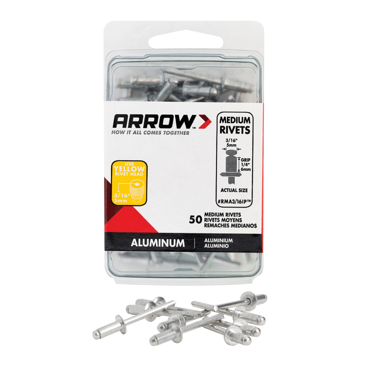 RMA3/16 Pop Rivet, Medium, 3/16 in, 1/4 in L, Aluminum
