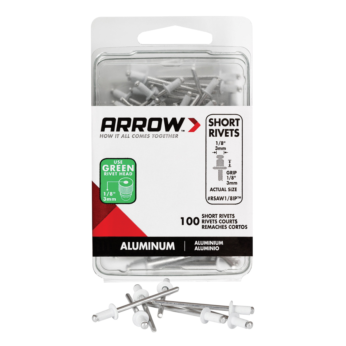 RSAW1/8IP Pop Rivet, Short, 1/8 in, 1/8 in L, Aluminum