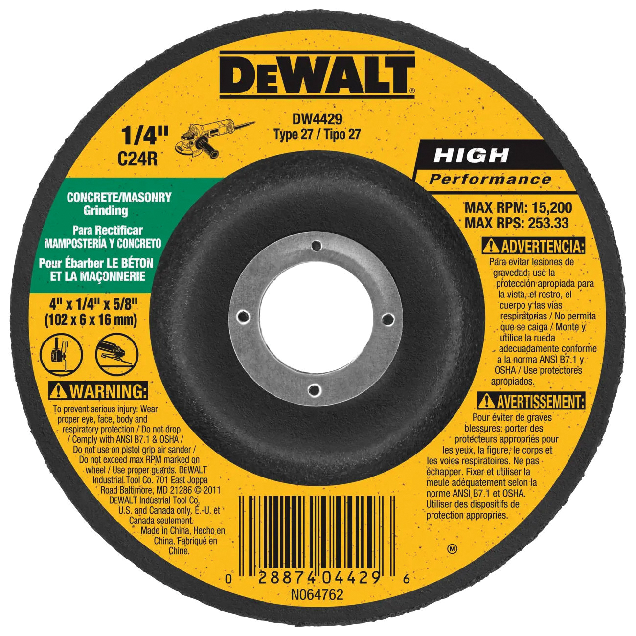 HP DW4429 Grinding Wheel, 4 in Dia, 1/4 in Thick, 5/8 in Arbor, 24 Grit, Very Coarse, Silicone Carbide Abrasive