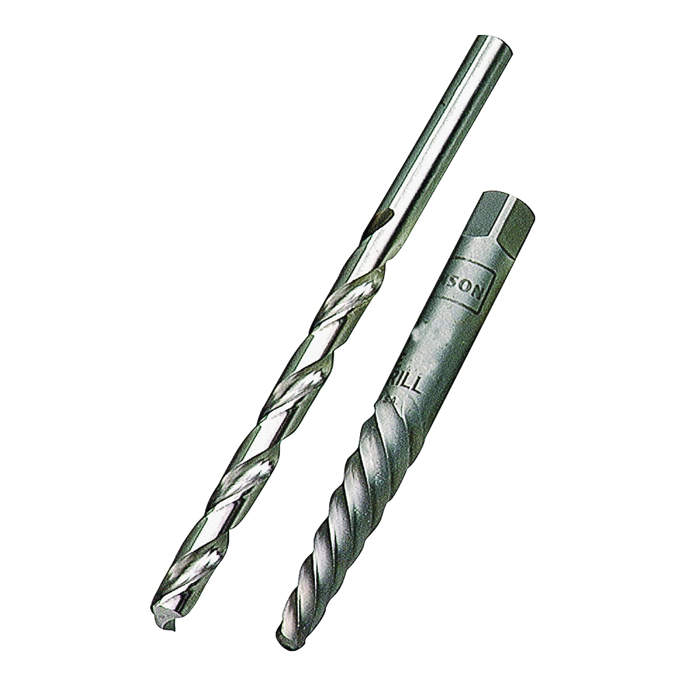 537 Series 53703 Extractor and Drill Bit Set, Spiral Flute, 2-Piece, HSS, Gray/Silver