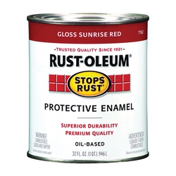 Stops Rust 7762502 Enamel Paint, Gloss, Sunrise Red, 1 qt, Can, Oil Base, Application: Brush, Roller, Spray