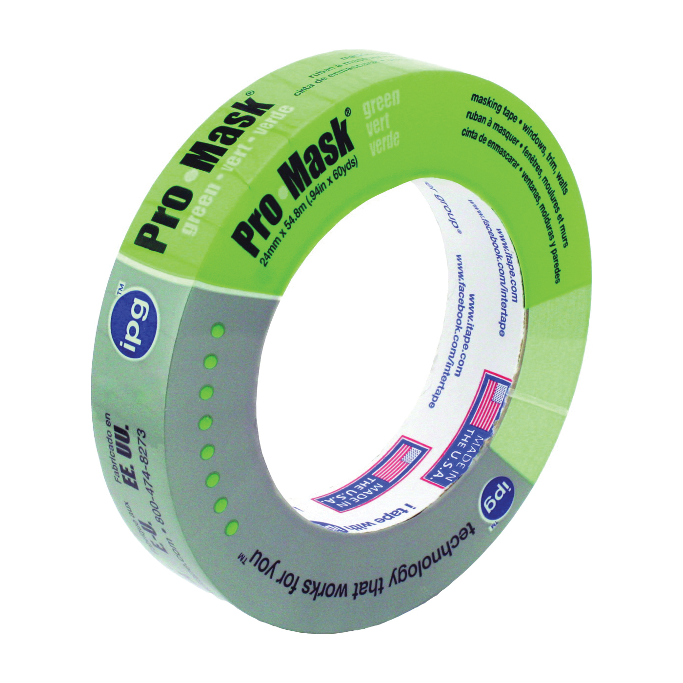 5803-1 Masking Tape, 60 yd L, 0.94 in W, Crepe Paper/Synthetic Rubber Backing, Light Green